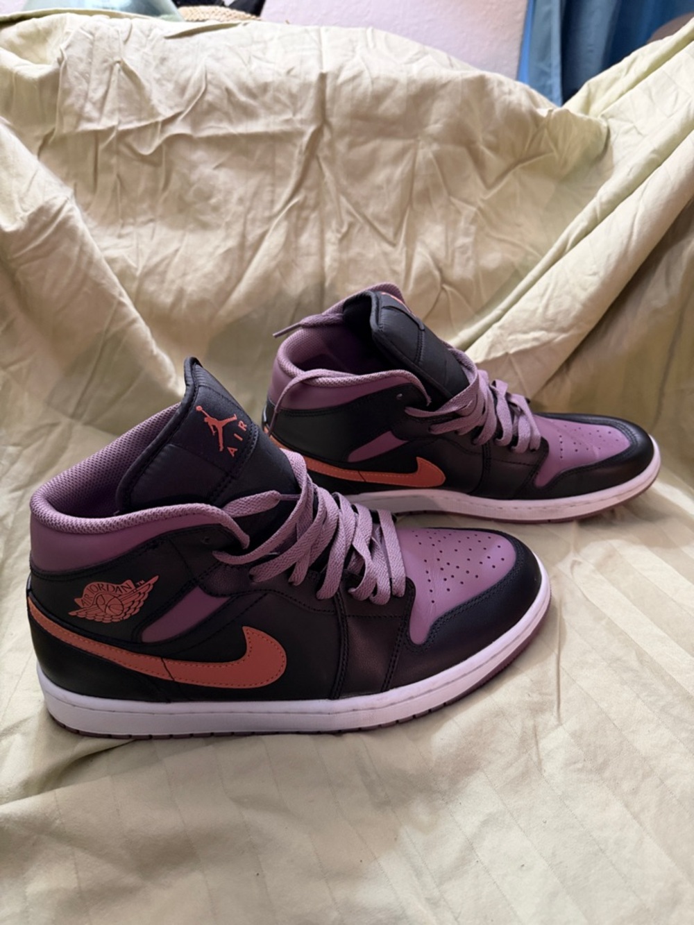 Jordan Men's Mid-Top Athletic Sneakers in Purple and Coral